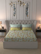MYTRIDENT Blue White Floral Pure Cotton 144 TC Queen Bedsheet With 2 Pillow Covers - Distacart