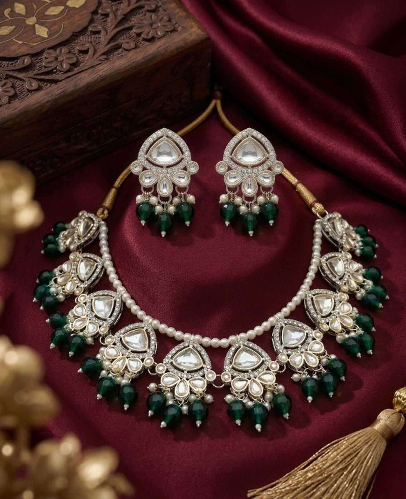Jewel City Exquisite Kundan Pearl Necklace Set: Gold-Plated Traditional Jewelry for Wedding - Distacart
