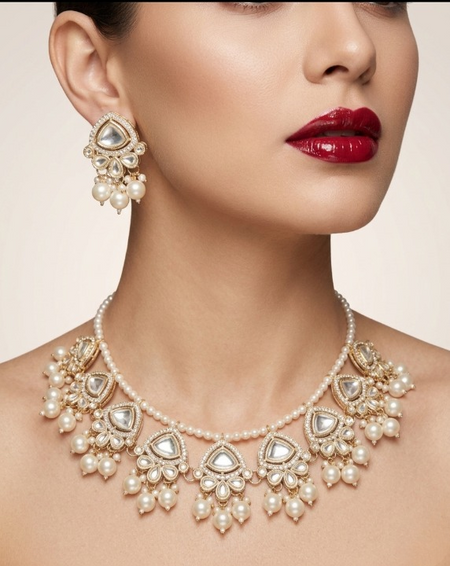 Jewel City Exquisite Kundan Pearl Necklace Set: Gold-Plated Traditional Jewelry for Wedding