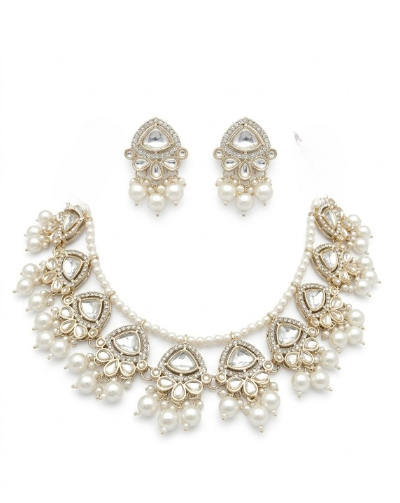 Jewel City Exquisite Kundan Pearl Necklace Set: Gold-Plated Traditional Jewelry for Wedding - Distacart