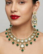 Jewel City undan Gold-Plated Emerald Green Pearl Choker Necklace Set | Indian Ethnic Bridal Wedding Jewellery | Handcrafted - Distacart