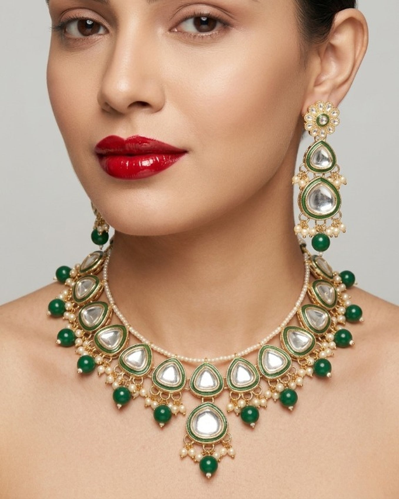 Jewel City undan Gold-Plated Emerald Green Pearl Choker Necklace Set | Indian Ethnic Bridal Wedding Jewellery | Handcrafted - Distacart