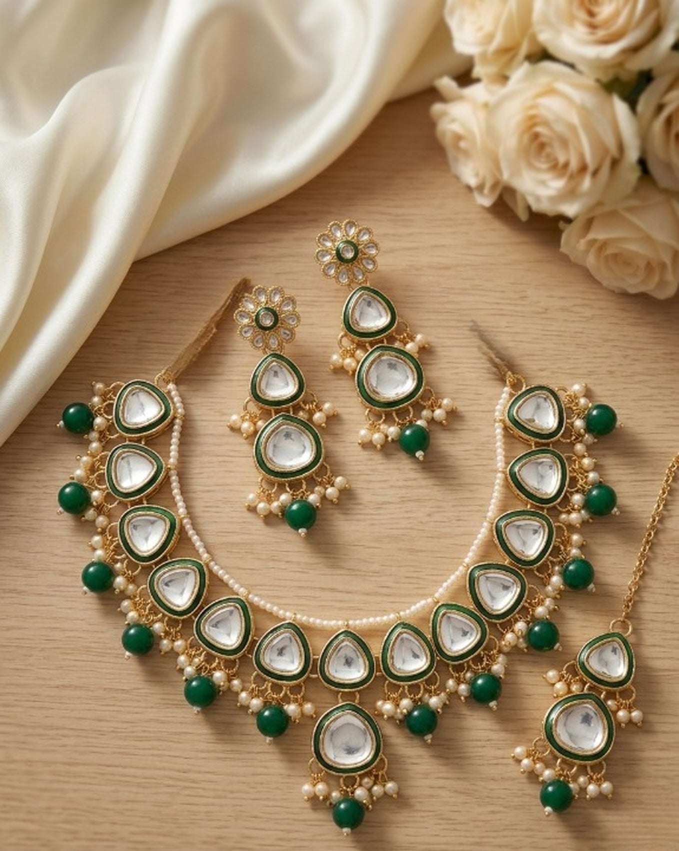 Jewel City undan Gold-Plated Emerald Green Pearl Choker Necklace Set | Indian Ethnic Bridal Wedding Jewellery | Handcrafted - Distacart