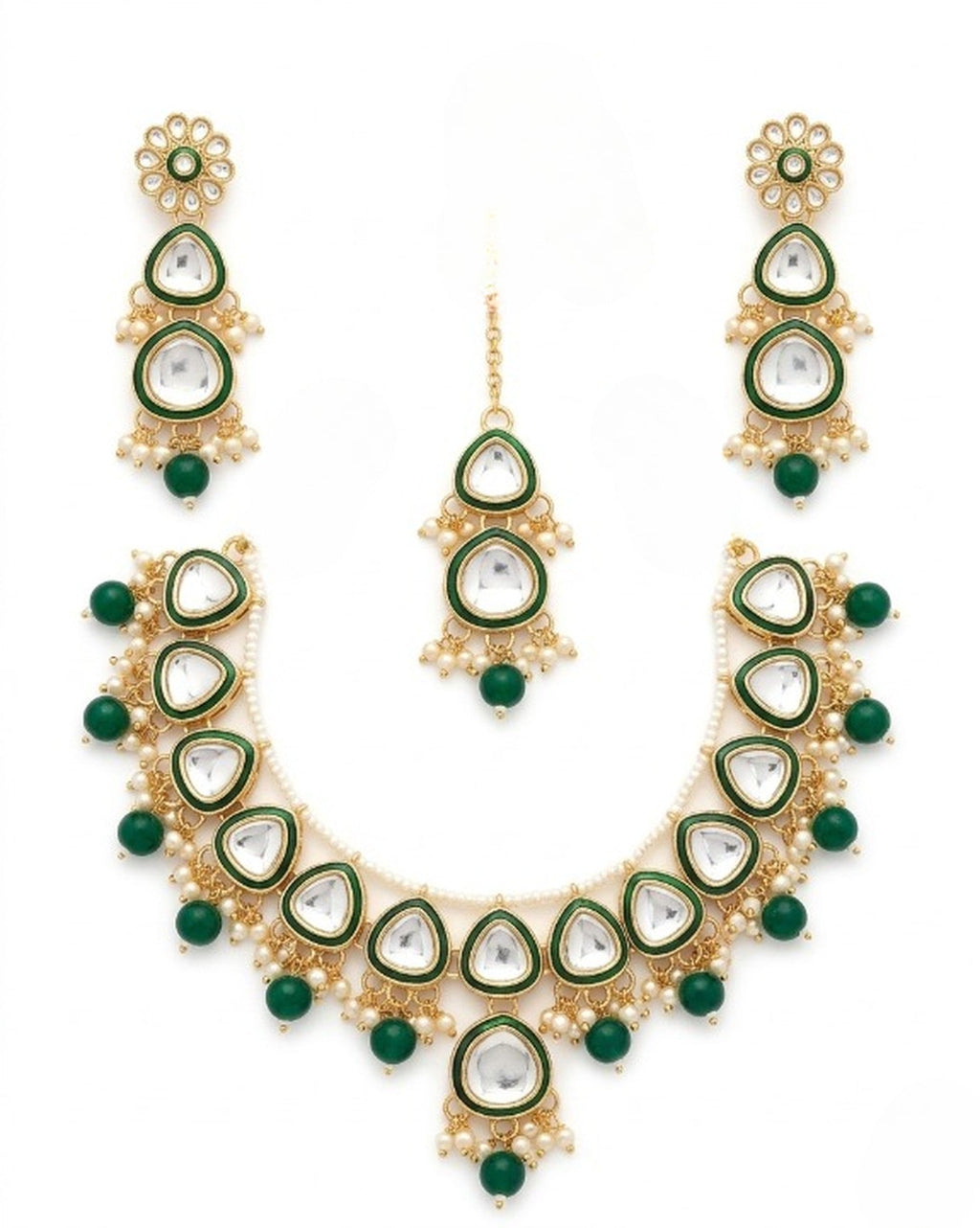 Jewel City undan Gold-Plated Emerald Green Pearl Choker Necklace Set | Indian Ethnic Bridal Wedding Jewellery | Handcrafted - Distacart
