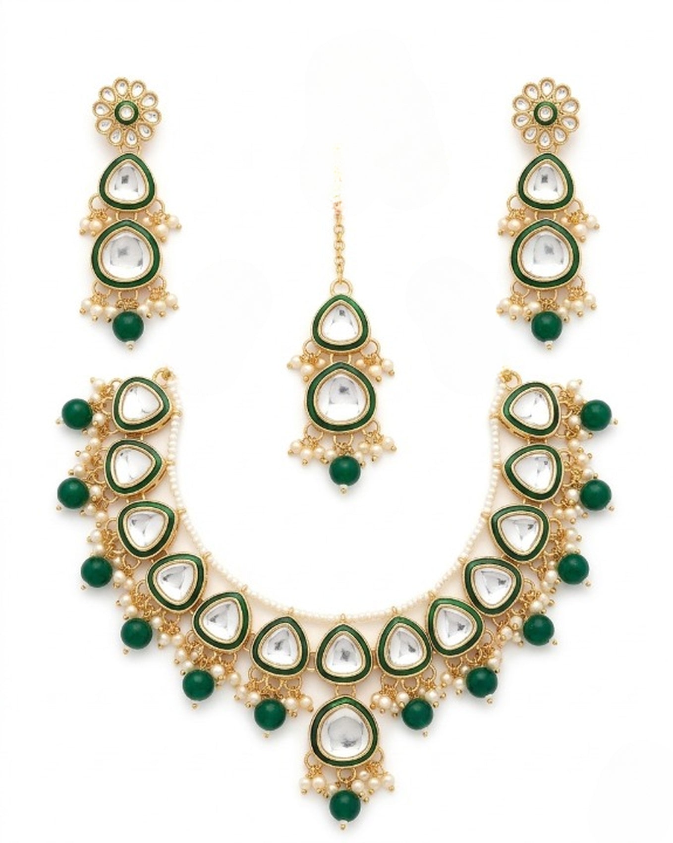 Jewel City undan Gold-Plated Emerald Green Pearl Choker Necklace Set | Indian Ethnic Bridal Wedding Jewellery | Handcrafted - Distacart