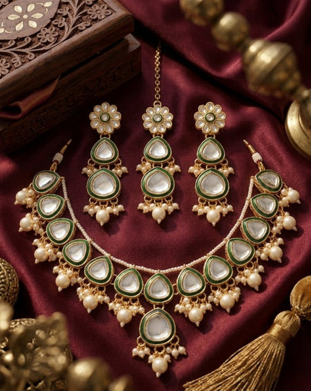 Jewel City undan Gold-Plated Pearl Choker Necklace Set | Indian Ethnic Bridal Wedding Jewellery | Handcrafted