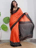 Saree Mall Orange & Black Ethnic Motifs Printed Pure Cotton Sarees - Distacart