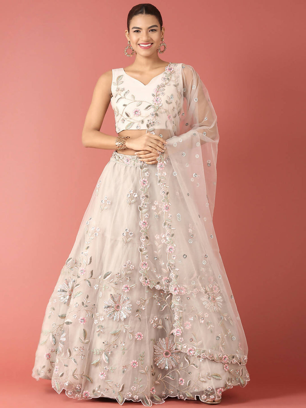 House of Panchhi Grey Net Sequinse Work Lehenga & Blouse, Dupatta