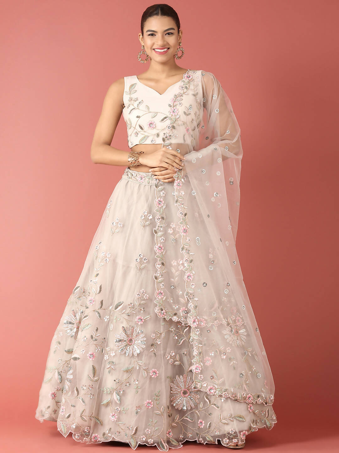 House of Panchhi Grey Net Sequinse Work Lehenga & Blouse, Dupatta