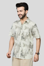 Xkind Light Green Cotton Slub Printed Shirt
