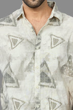 Xkind Light Green Cotton Slub Printed Shirt