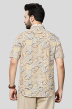 Xkind Beige Linen Printed Regular Fit Shirt