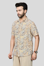 Xkind Beige Linen Printed Regular Fit Shirt
