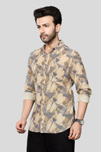 Xkind Beige Linen Printed Shirt