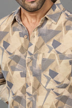 Xkind Beige Linen Printed Shirt