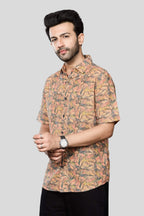 Xkind Orange Linen Printed Shirt