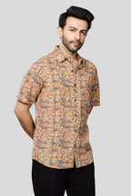 Xkind Orange Linen Printed Shirt