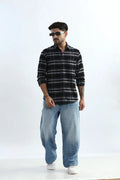 Xkind Black Fine Corduroy Checks Regular Fit Shirt