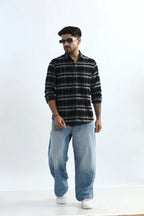 Xkind Black Fine Corduroy Checks Regular Fit Shirt