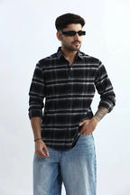 Xkind Black Fine Corduroy Checks Regular Fit Shirt