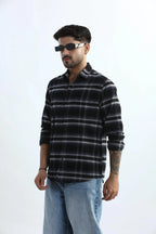 Xkind Black Fine Corduroy Checks Regular Fit Shirt