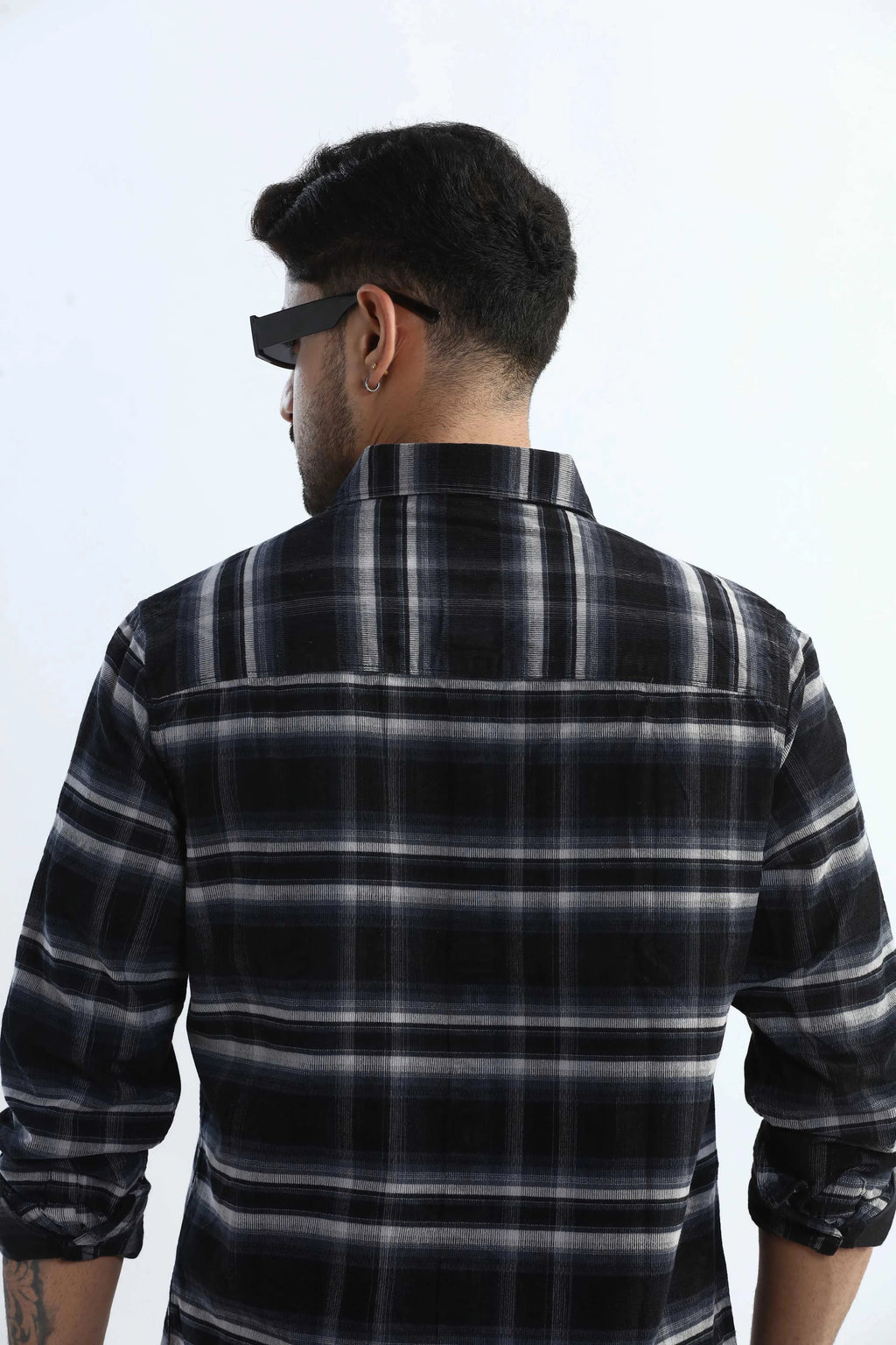 Xkind Black Fine Corduroy Checks Regular Fit Shirt