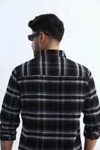 Xkind Black Fine Corduroy Checks Regular Fit Shirt
