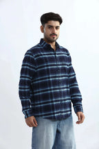 Xkind Men's Navy Blue Fine Corduroy Checks Regular Fit Shirt
