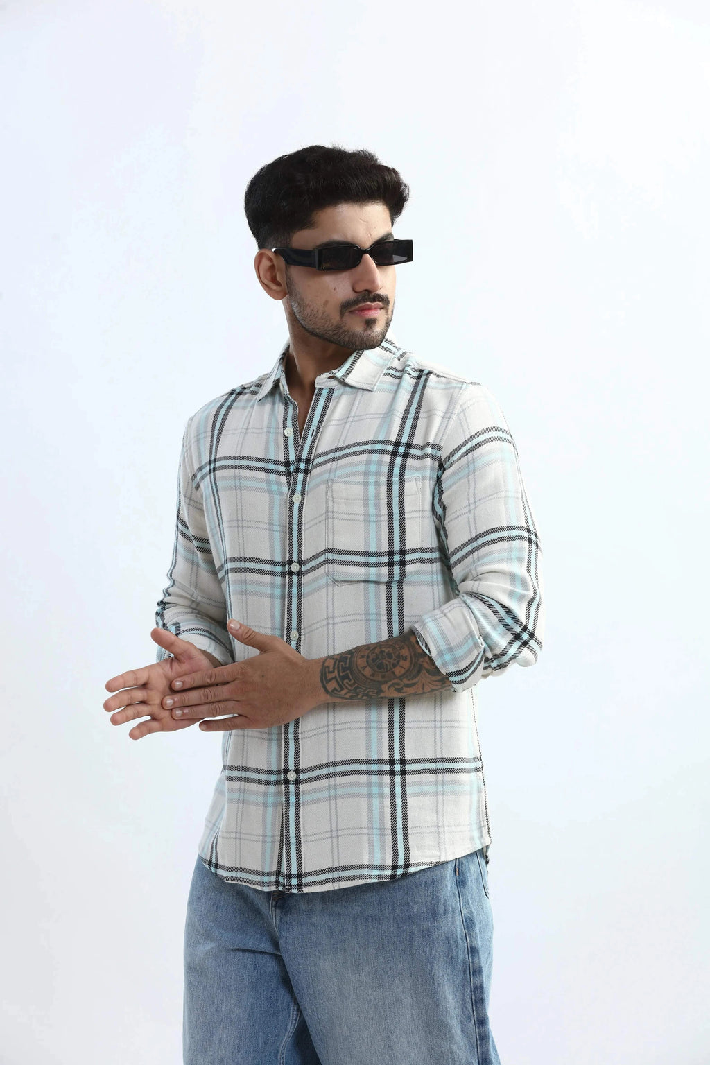 Xkind Blue Checks Regular Fit Shirt