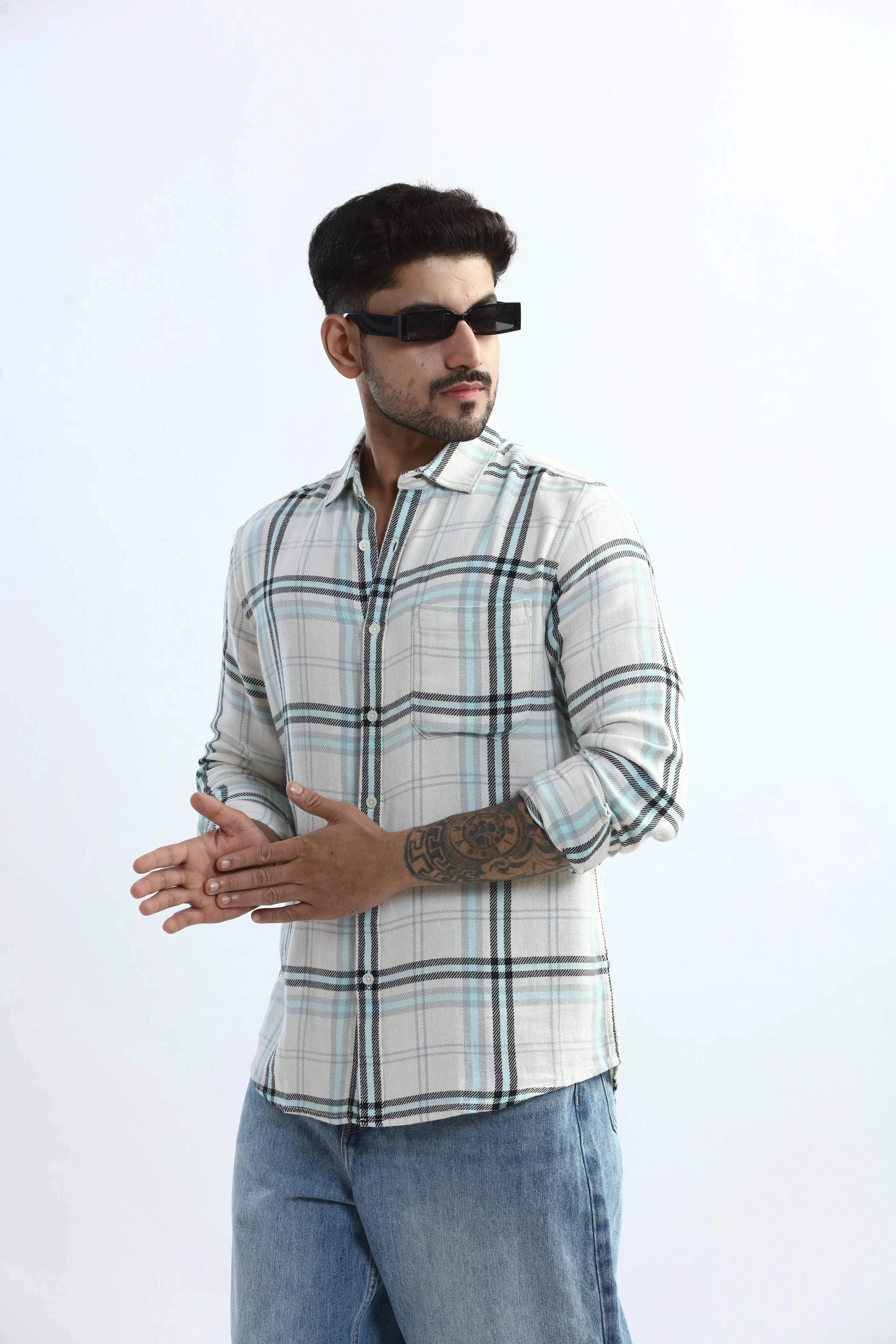 Xkind Blue Checks Regular Fit Shirt