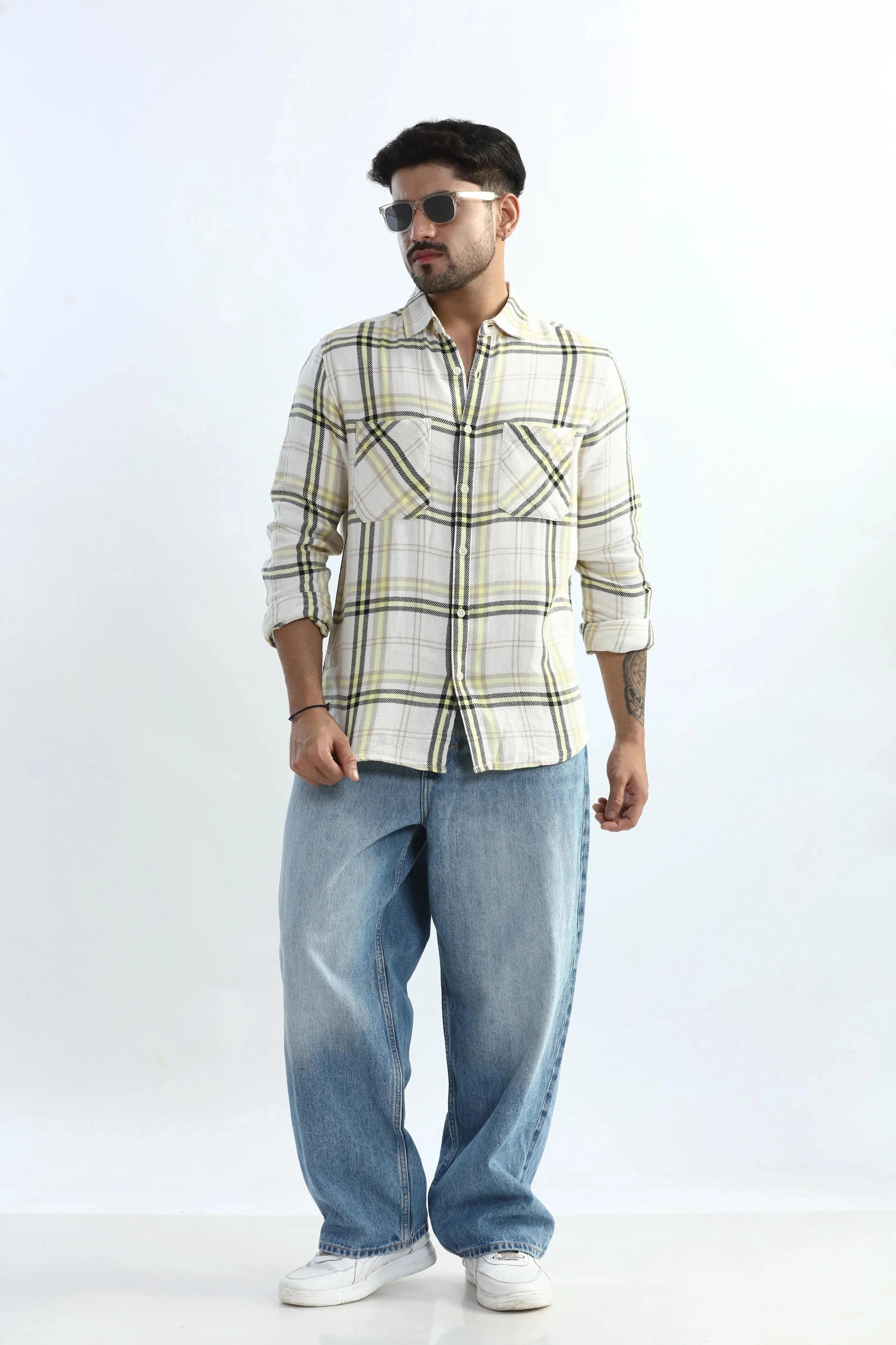 Xkind Yellow Checks Regular Fit Shirt