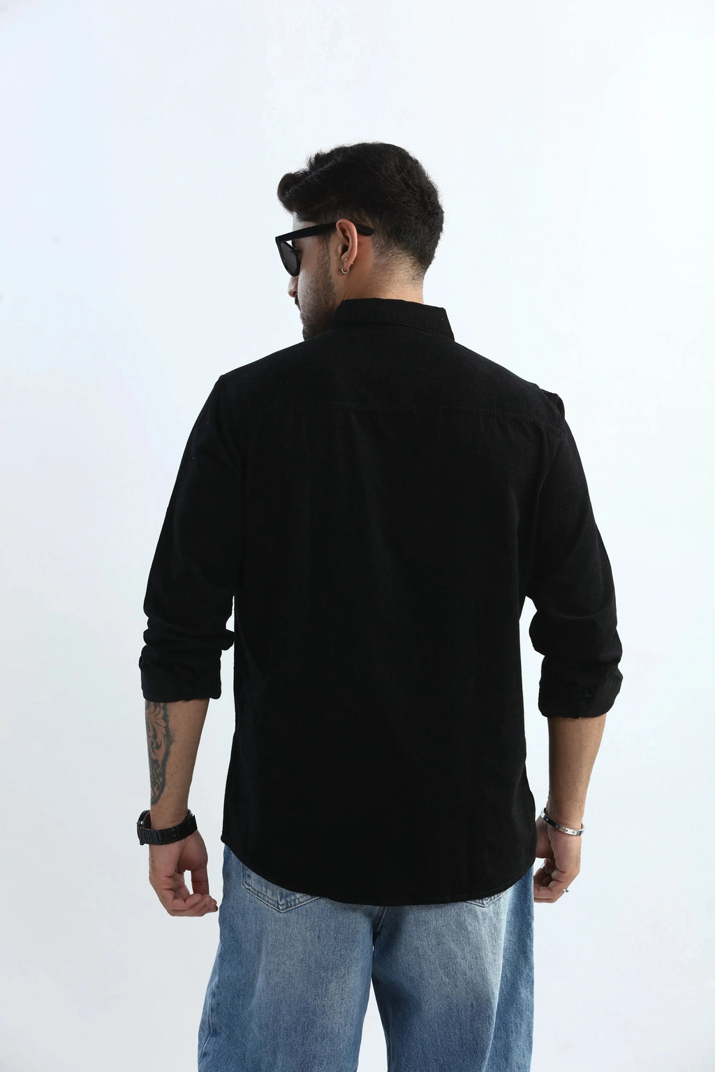 Xkind Men's Black Fine Corduroy Regular Fit Shirt