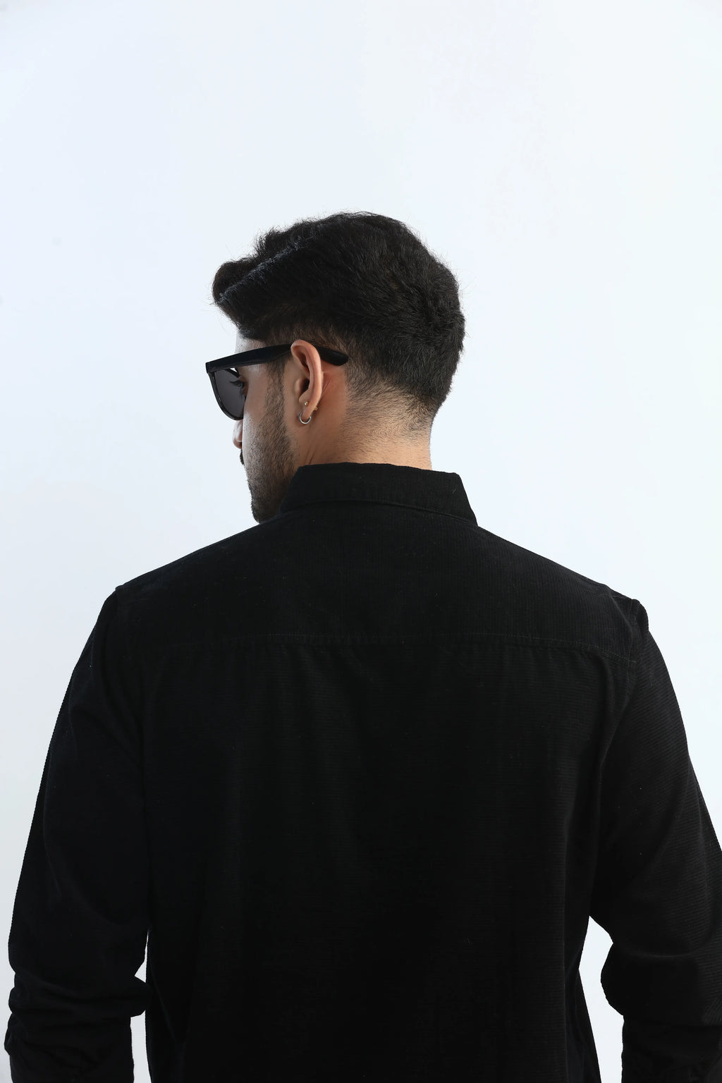 Xkind Men's Black Fine Corduroy Regular Fit Shirt