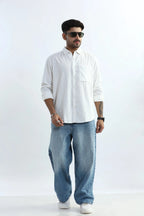Xkind Men's White Corduroy Regular Fit Shirt