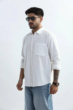 Xkind Men's White Corduroy Regular Fit Shirt