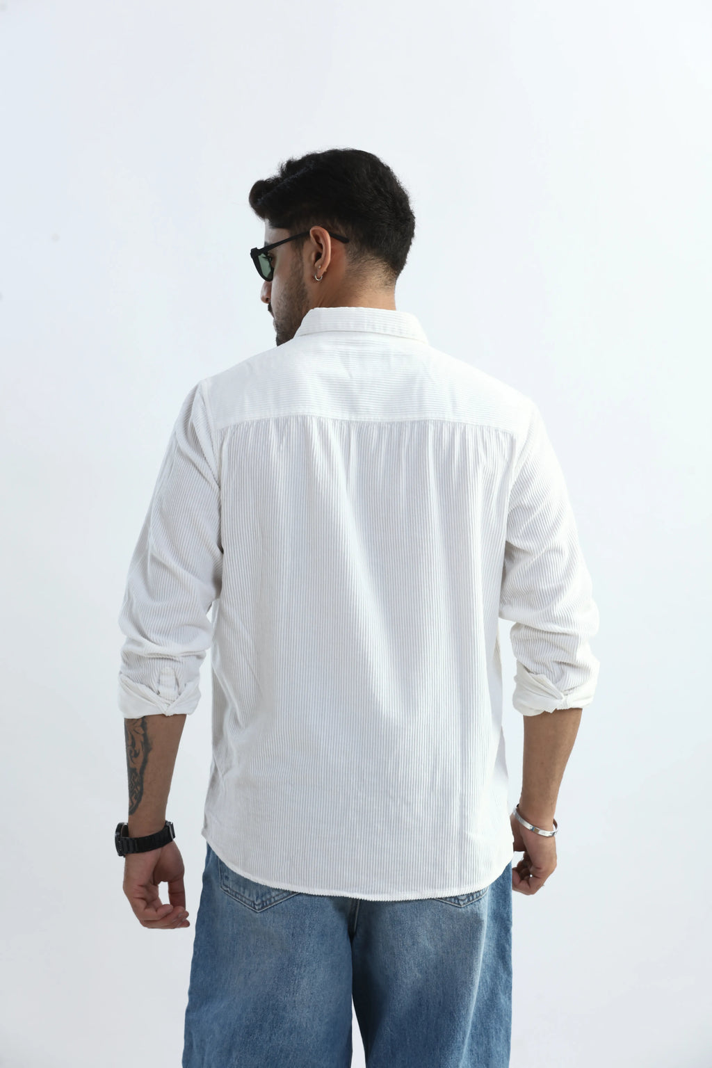 Xkind Men's White Corduroy Regular Fit Shirt