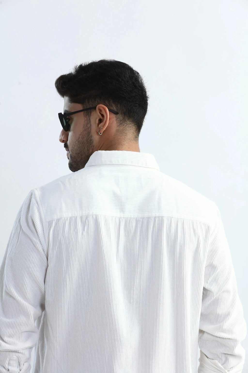 Xkind Men's White Corduroy Regular Fit Shirt