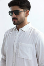 Xkind Men's White Corduroy Regular Fit Shirt