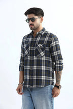 Xkind Men's Navy Blue Textured Checks Regular Fit Shirt
