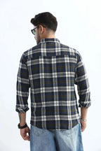 Xkind Men's Navy Blue Textured Checks Regular Fit Shirt
