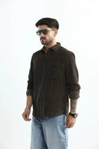 Xkind Men's Dark Grey Corduroy Regular Fit Shirt
