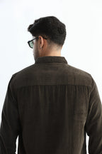 Xkind Men's Dark Grey Corduroy Regular Fit Shirt
