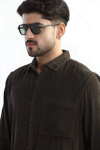 Xkind Men's Dark Grey Corduroy Regular Fit Shirt