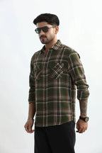 Xkind Mens'S Olive Green Textured Checks Regular Fit Shirt