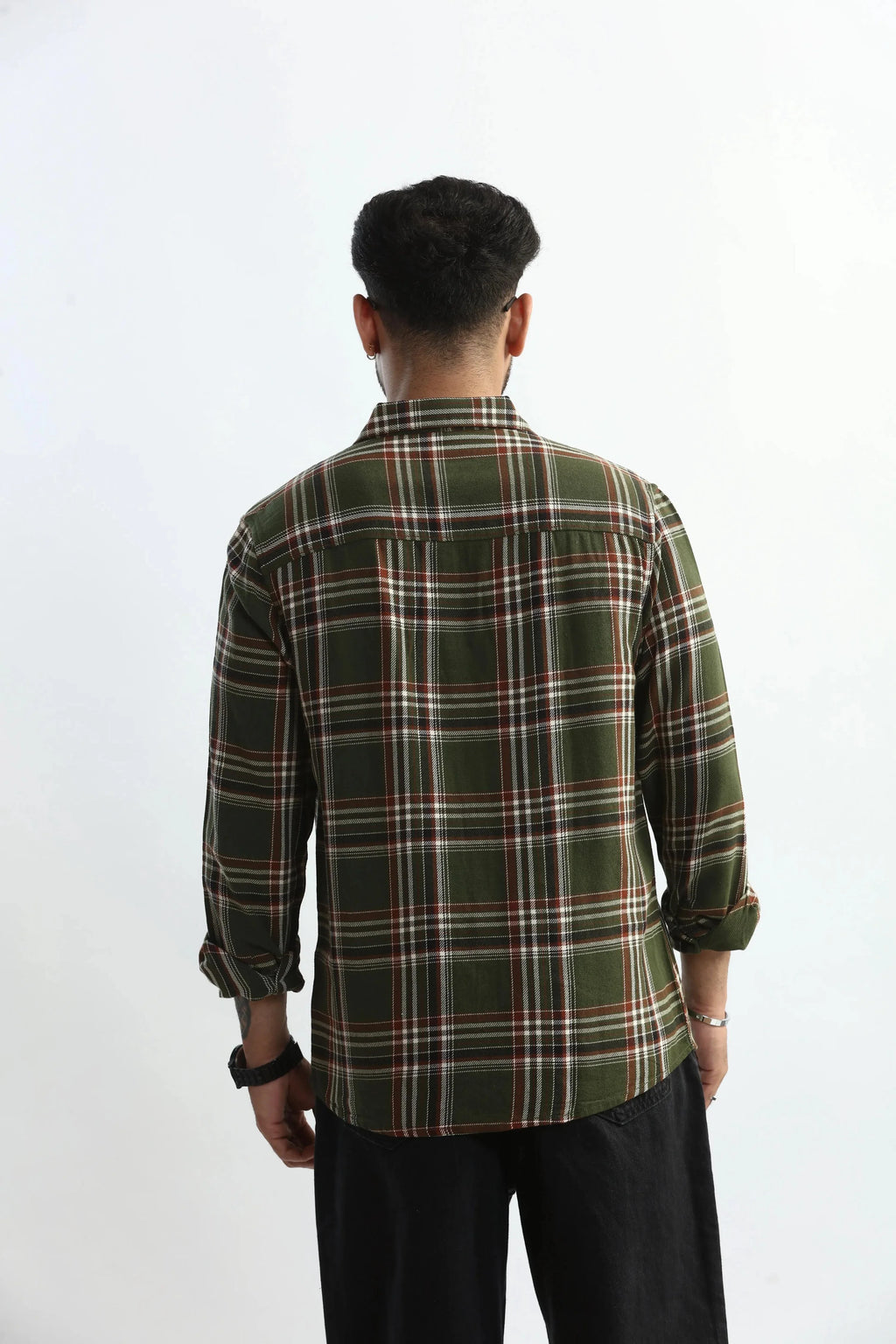 Xkind Mens'S Olive Green Textured Checks Regular Fit Shirt