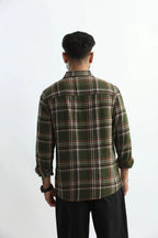 Xkind Mens'S Olive Green Textured Checks Regular Fit Shirt