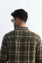 Xkind Mens'S Olive Green Textured Checks Regular Fit Shirt