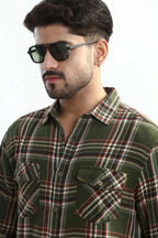 Xkind Mens'S Olive Green Textured Checks Regular Fit Shirt