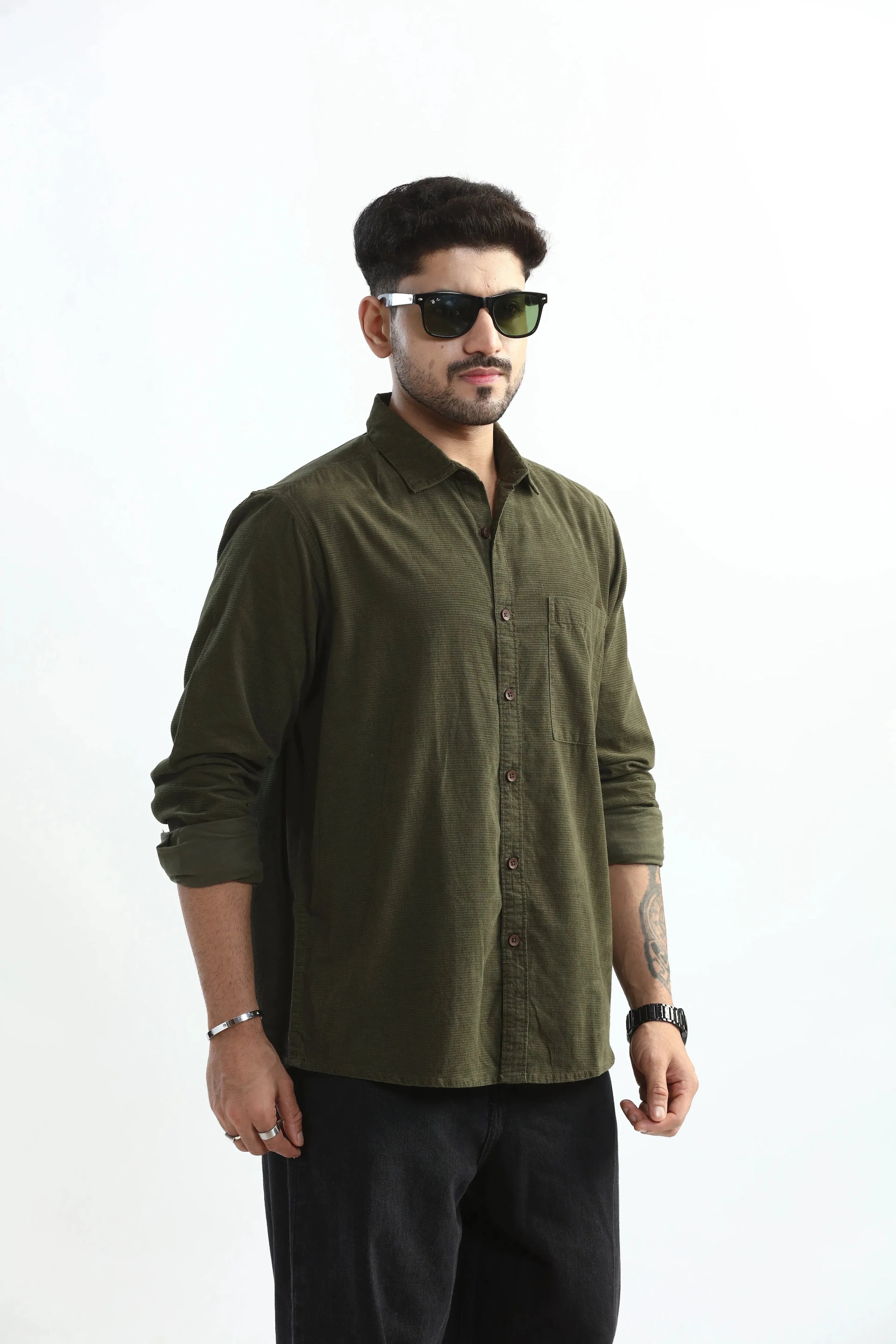 Xkind Olive Green Fine Cord Shirt