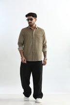 Xkind Men's Beige Corduroy Regular Fit Shirt